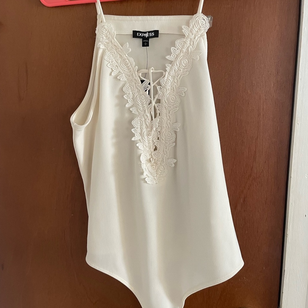 Express Women's Ivory Lace Bodysuit